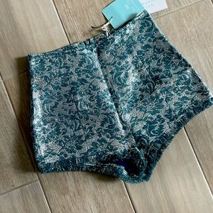 High Waist Teal Patterned Women Shorts